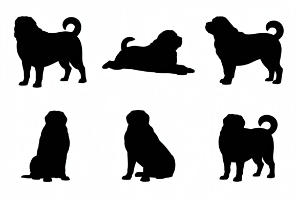 Black Pug Dog Silhouettes
