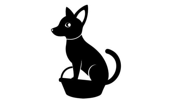 Black Silhouette Dog Sitting in a Basket