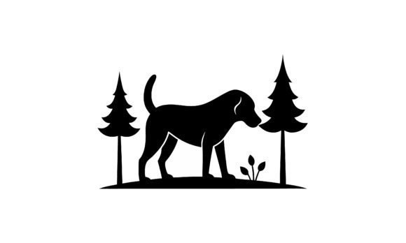 Black Silhouette Dog with Trees