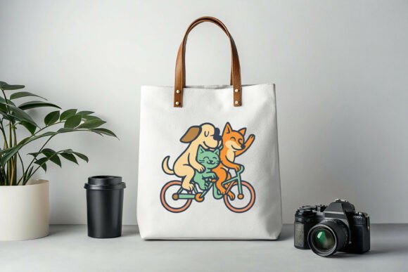 Cartoon Dog, Cat, and Fox Riding