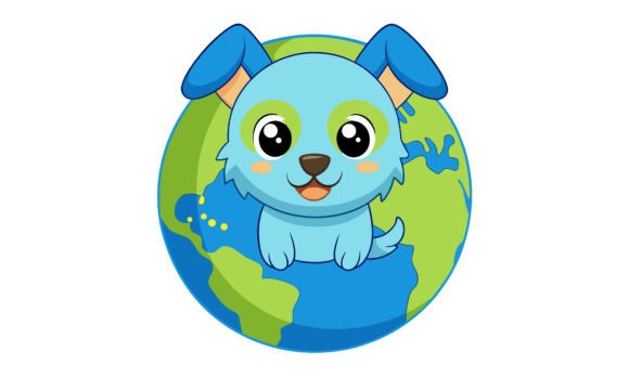Cartoon Dog Embracing Planet Earth