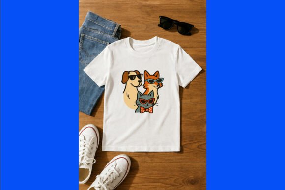 Cartoon Dog, Fox, and Cat Wearing Sunglasses and Bowties