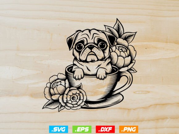 Cute Pug Face Svg, Floral Animals Svg