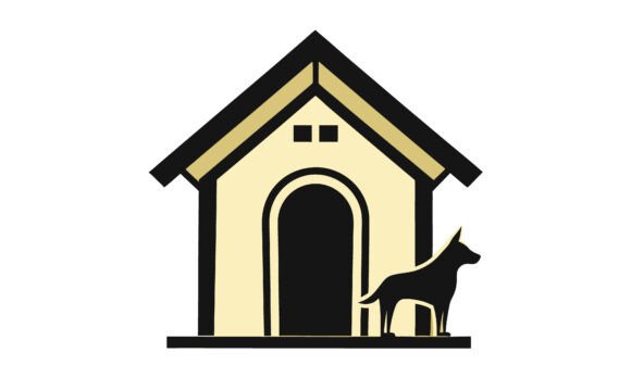 Dog House and Silhouette Animal Vector