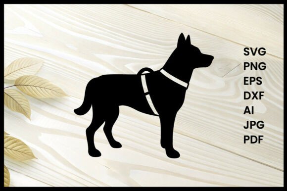 Dog Wearing Harness Silhouette Vector